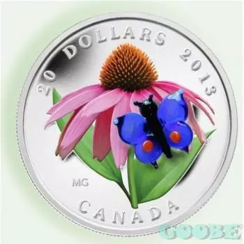 Kanada 20 Dollar Purple Coneflower with Venetian Glass Butterfly 2013